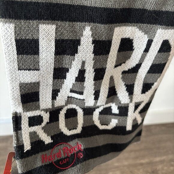 Hard Rock Cafe Striped Scarf Gray Black Unisex Winter Autumn Grunge Music NWT - Picture 3 of 9